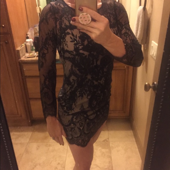 Express Dresses & Skirts - Black Lace Sleeved Mini Dress